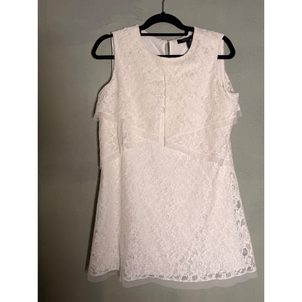 BCBGMAXAZRIA Amelie Off White Lace Ruffle Mini Dress IRG65B18-101 M Petites New